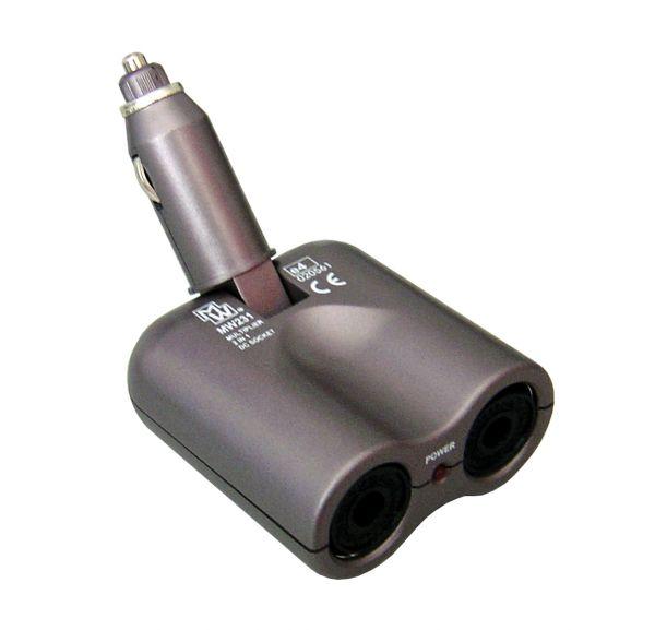 AIV DIN-Norm-Zigarettenanz&uuml;nder-Steckdose-Adapter - Stecker auf 2x Kupplung