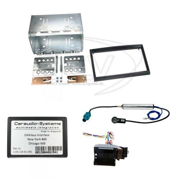 Radioeinbauset mit Lenkradsteuerung f�r Blaupunkt Doppel DIN Autoradio in Peugeot 307, 207 - schwarz