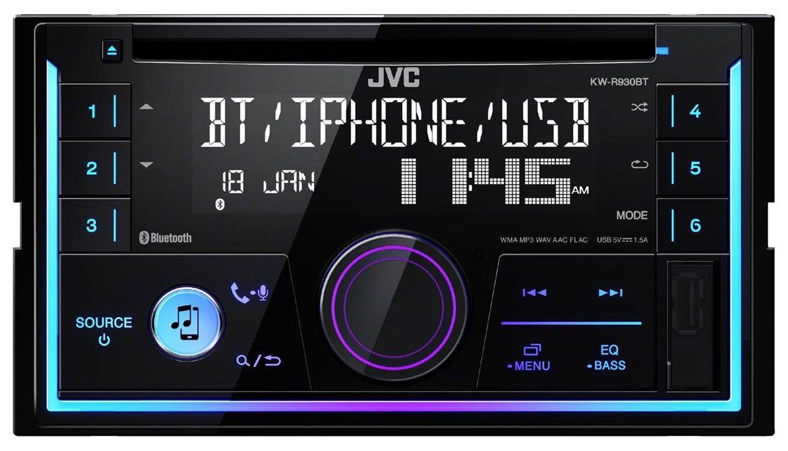 JVC KW-R920BTE / R930BTE - Doppel-DIN CD/MP3-Autoradio mit Bluetooth / USB / iPod / AUX-IN