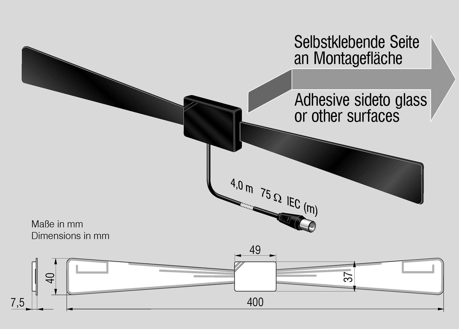 Antenne Bad Blankenburg - Indoor-DVB-T/T2 Antenne - B III, B IV/V - IEC - 4430.02