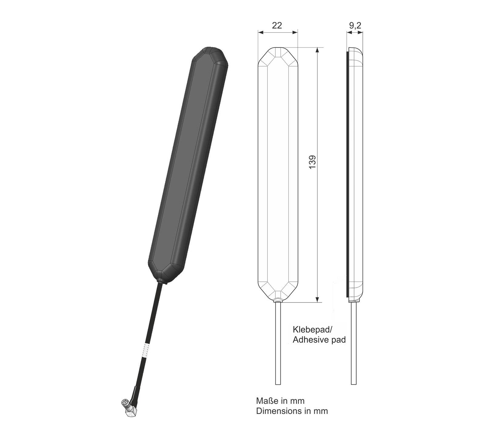 Antenne Bad Blankenburg - Glasklebeantenne aktiv, RG 174, SMB - 4575.01