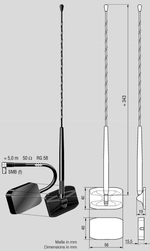 Antenne Bad Blankenburg - Stab-Glasklebe-Aktiv-Antenne DAB / DAB+ - SMB - 4572.01