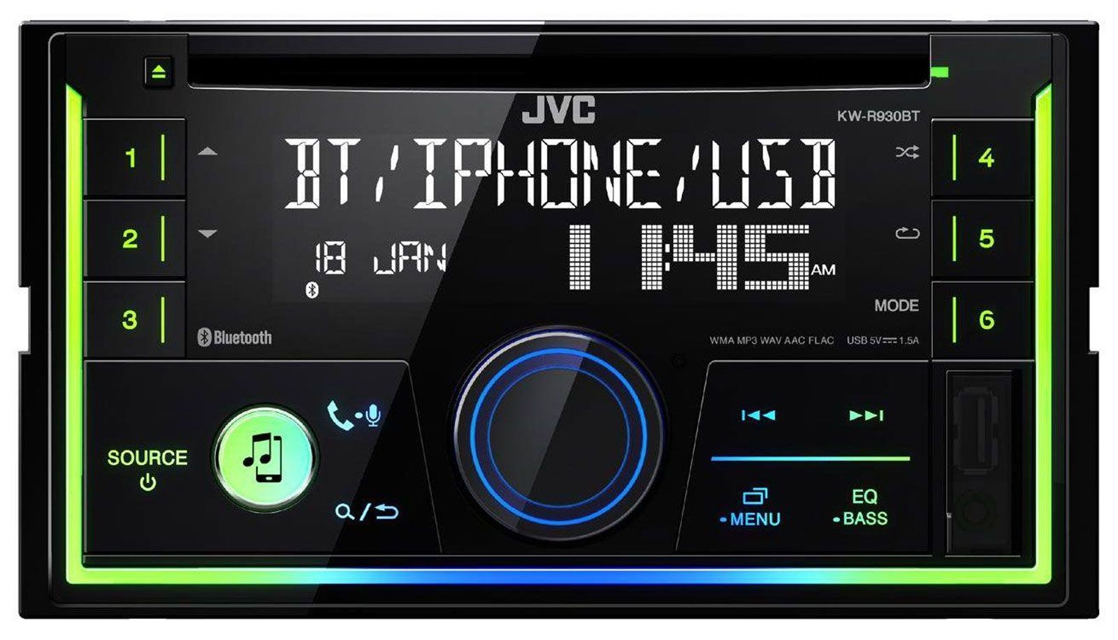 JVC KW-R930BT - Doppel-DIN CD/MP3-Autoradio mit Bluetooth / USB / iPod / AUX-IN