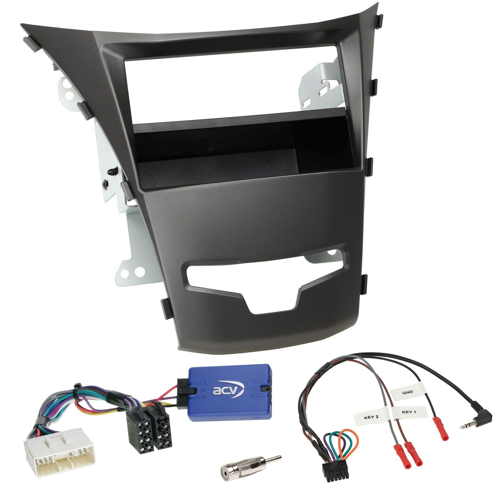 Einbauset mit Lenkradadapter f�r DIN Autoradio in SsangYong Korando (ab 2013) - mit Telefontaste