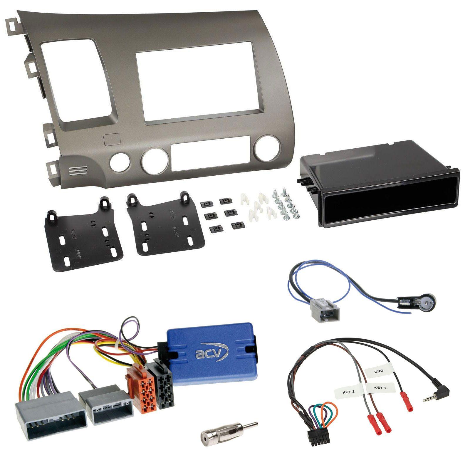 Einbauset mit Lenkradadapter f�r DIN Autoradio in Honda Civic Hybrid (06-10) - rauch-silber