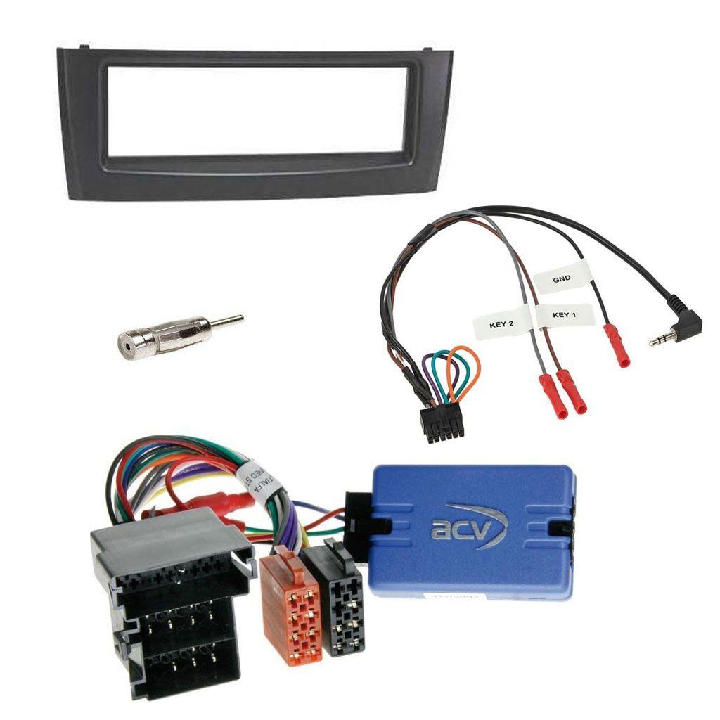 Einbauset mit Lenkradadapter f�r DIN Autoradio in Fiat Grande Punto (05-06) - schwarz