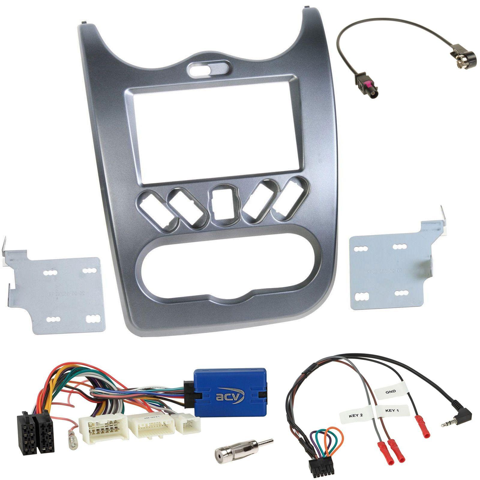 Einbauset mit Lenkradadapter f�r Doppel DIN Autoradio in Dacia Duster (ab 2012) - grau