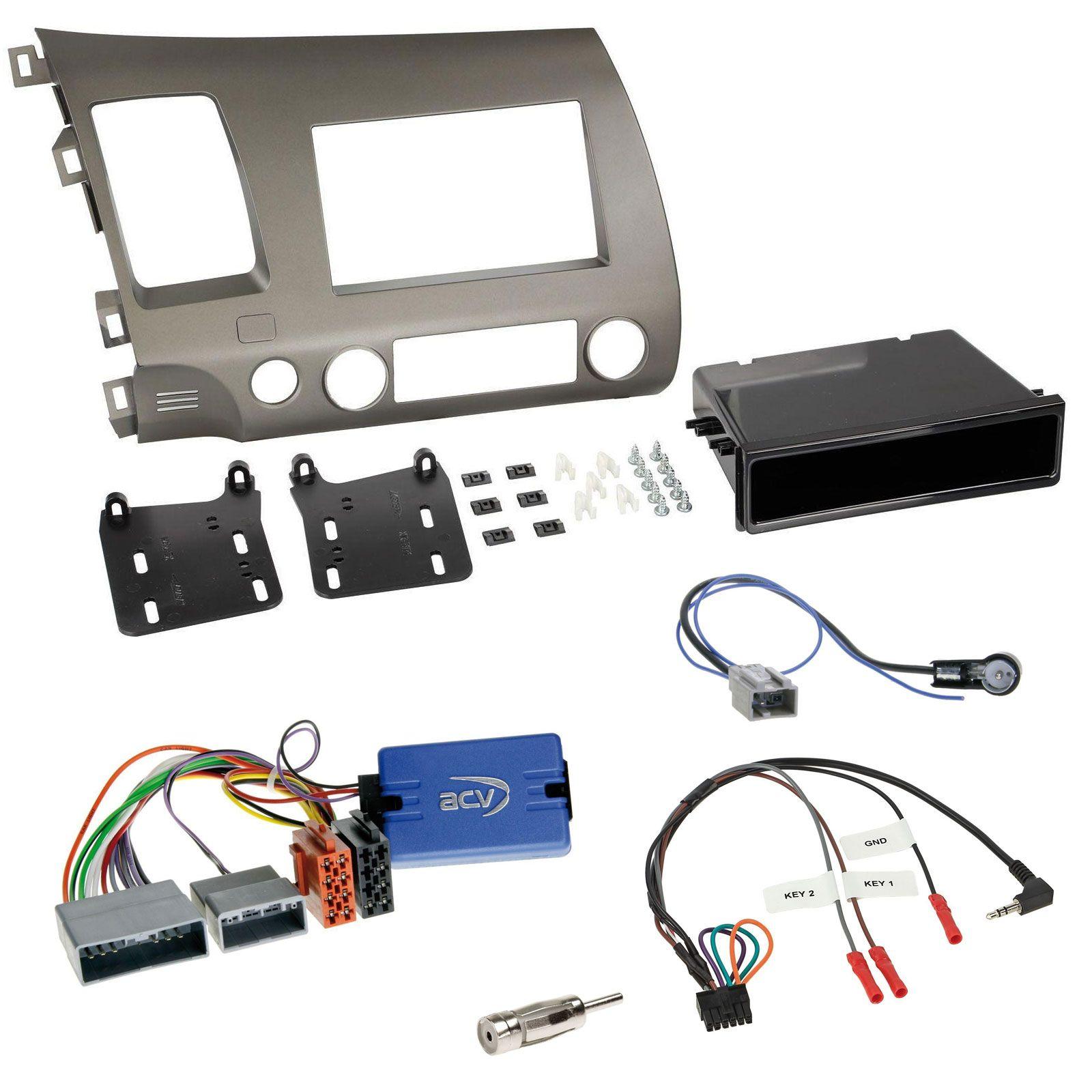 Einbauset mit Lenkradadapter f�r Doppel DIN Autoradio in Honda Civic Hybrid (2006-2010) - silber