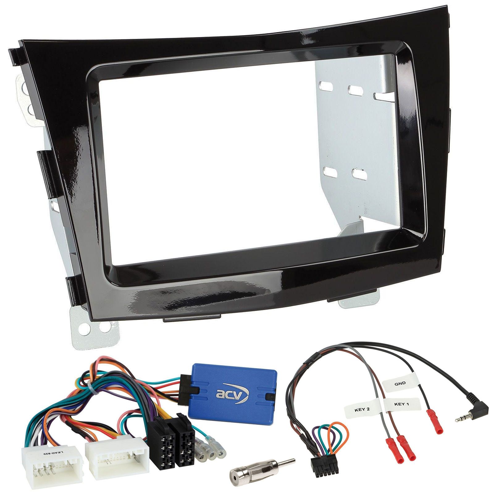 Einbauset mit Lenkradadapter f�r Doppel DIN Autoradio in SSangYoung Tivoli (ab 15) - piano-schwarz