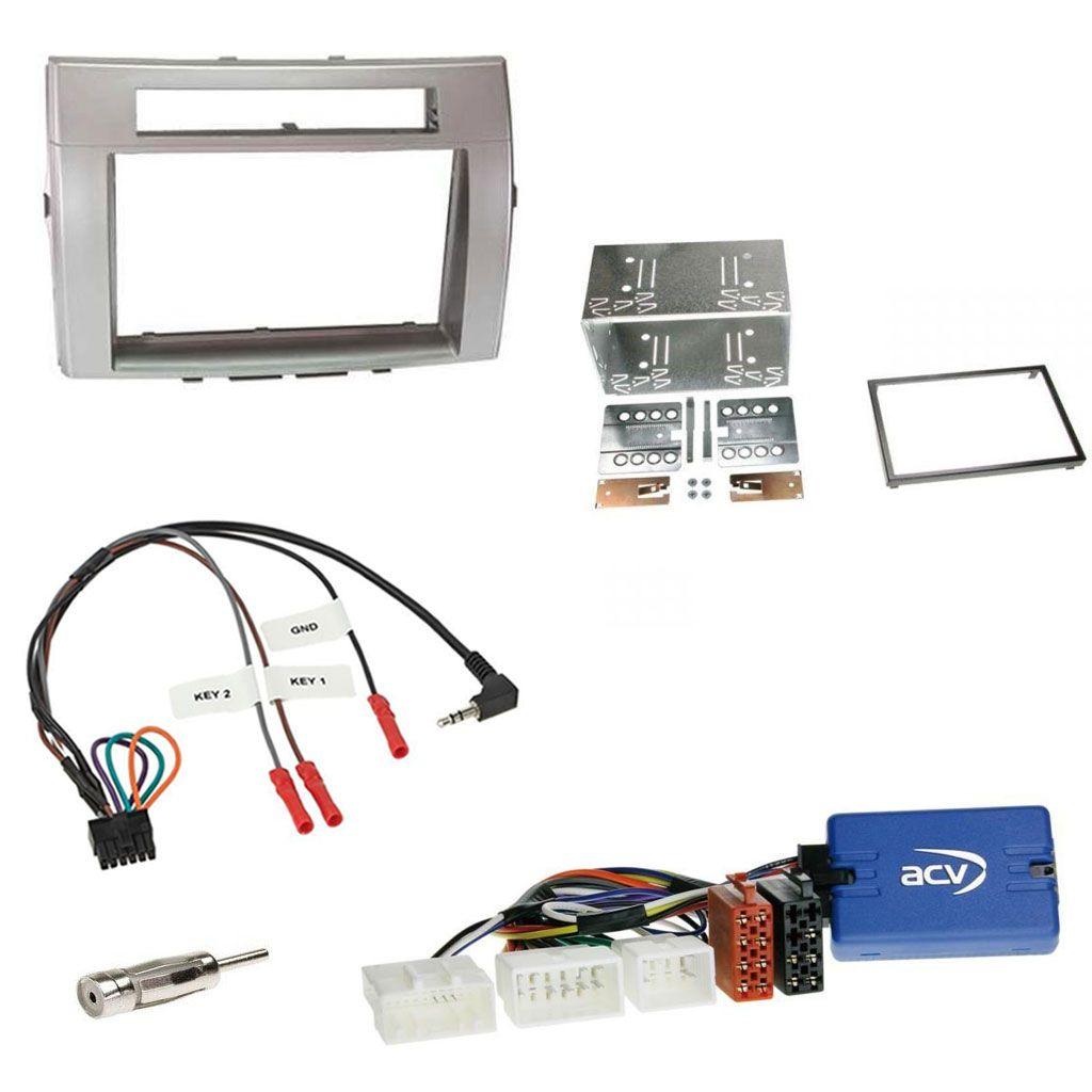 Einbauset mit Lenkradadapter f�r Doppel DIN Autoradio in Toyota Corolla Verso (2005-2009) - silber