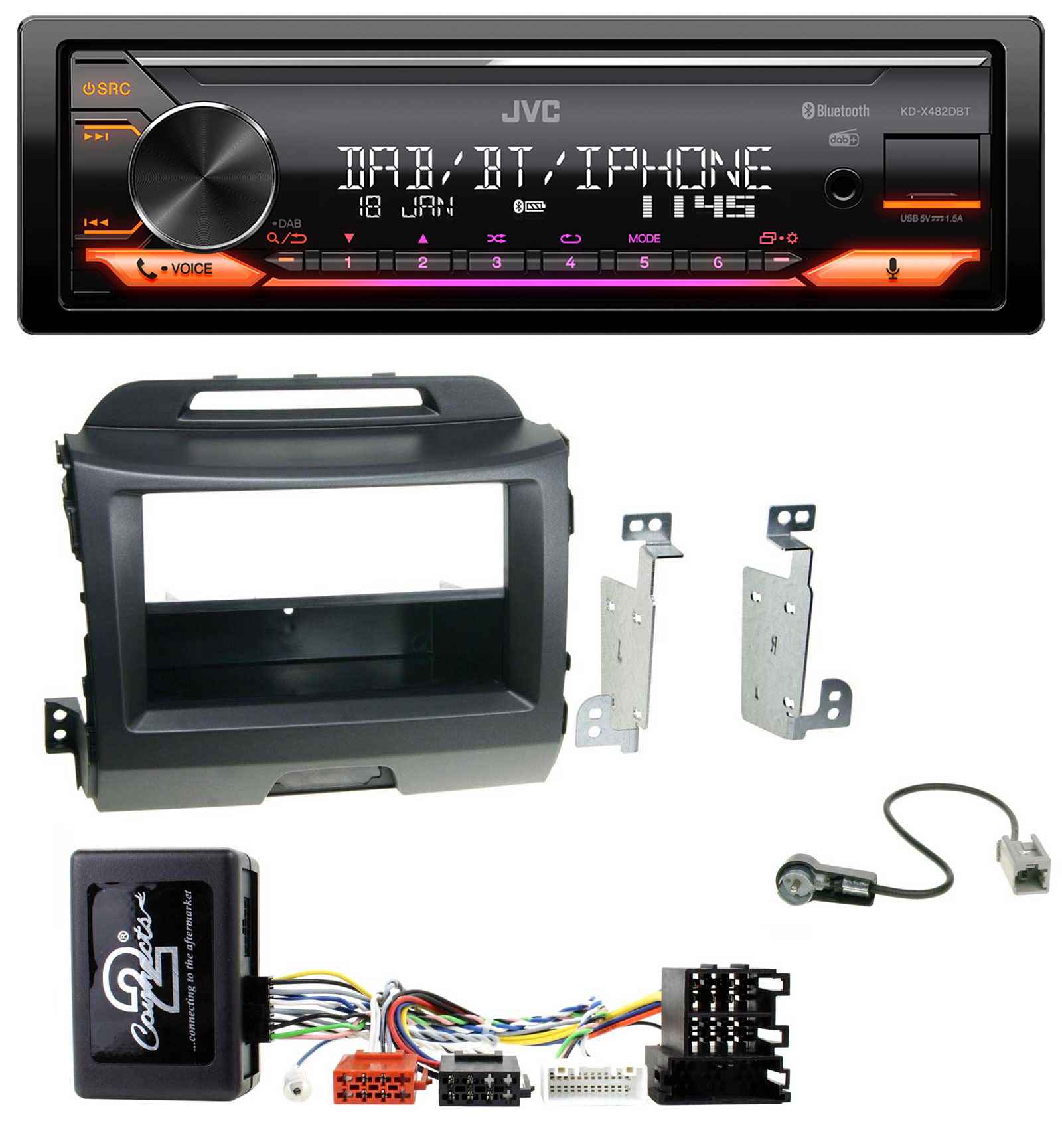 JVC Bluetooth USB MP3 DAB Autoradio für Kia Sportage 3 Navi 1015