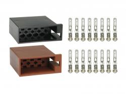 8 polig ISO Strom + Lautsprecher Buchse Set - Steckergehäuse - schwarz / braun - inkl. Kontakte