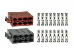 8 polig ISO Strom + Lautsprecher Stecker Set - Buchsengehäuse - schwarz / braun - inkl. Kontakte