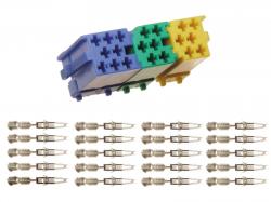 6 / 8 polig Mini-ISO Stecker Set - Buchsengehäuse - gelb / grün / blau - inkl. Kontakte