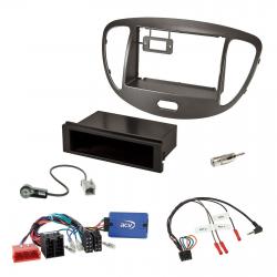 Einbauset mit Lenkradadapter für DIN Autoradio in Hyundai i10 (ISO, 2009-13) - dunkelsilber