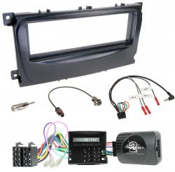 Einbauset mit Lenkradadapter fr DIN Autoradio in Ford Mondeo, S-Max (2007-14, Can-Bus) - schwarz