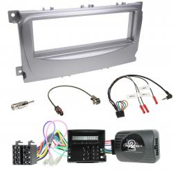 Einbauset mit Lenkradadapter fr DIN Autoradio in Ford Galaxy, C-Max, Focus (Can-Bus, 2007) - silber