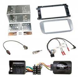 Einbauset mit Lenkradadapter fr Doppel DIN Autoradio in Ford Galaxy, C Max, Focus - Profi, silber