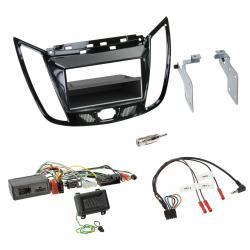 Einbauset mit Lenkradadapter für DIN Autoradio in Ford C-Max / Kuga - Klavierlack schwarz