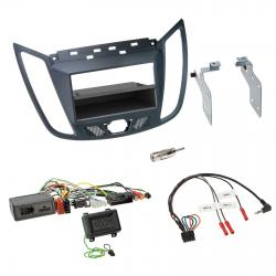 Einbauset mit Lenkradadapter für DIN Autoradio in Ford C-Max / Kuga - dunkelgrau