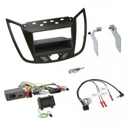 Einbauset mit Lenkradadapter für DIN Autoradio in Ford C-Max / Kuga - braun