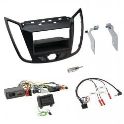 Einbauset mit Lenkradadapter für DIN Autoradio in Ford C-Max / Kuga - matt schwarz
