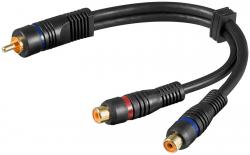 Cinch-Y-Adapter - 2-Kanal Audio, Cinch-Stecker zu 2x Cinch-Buchse, geschirmt - 0,2 m - schwarz