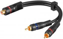 Cinch-Y-Adapter - 2-Kanal Audio, Cinch-Stecker zu Cinch-Buchse, zweifach geschirmt - 0,2 m - schwarz