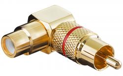 Cinch-Adapter 90° - 1-Kanal Audio, Cinch-Buchse zu Cinch-Stecker, Goldausführung - rot