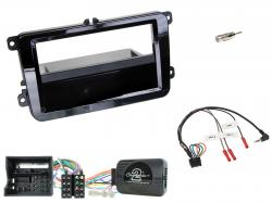 Einbauset mit Lenkradadapter fr DIN Autoradio in VW T6 (2015-2019), piano schwarz