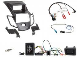 Einbauset mit Lenkradadapter f�r Doppel DIN Autoradio in Ford Fiesta (2013-2017) mit Displ., schwarz
