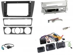 Einbauset mit Lenkradadapter f�r 9 Zoll Autoradio in BMW 3er E46 (2005-2013), PDC, Raucherp., silber