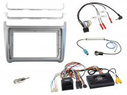 Einbauset mit Lenkradadapter f�r 9 Zoll Autoradio in VW Polo V6R (2014-2017) - PDC, Display, silber