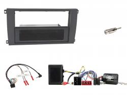 Einbauset mit Lenkradadapter f�r DIN Autoradio in Porsche Cayenne (2002-2007) - schwarz