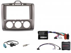 Einbauset mit Lenkradadapter f�r 9 Zoll Autoradio in Ford Focus (2005-2011), silber, man. Klima