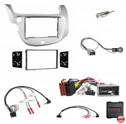 Einbauset mit Lenkradadapter f�r Doppel DIN Autoradio in Honda Jazz (2009-2013) - silber