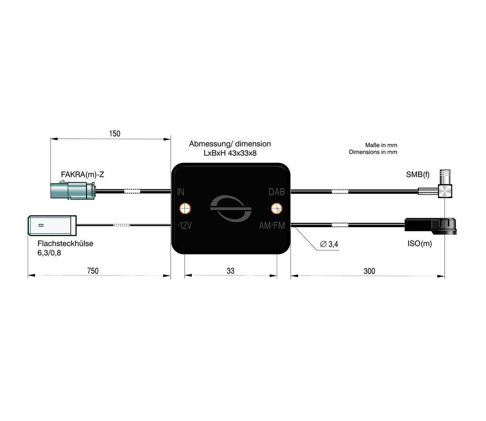 Antenne Bad Blankenburg DAB/FM Splitter Frequenzweiche ohne Verstärker ISO/SMB 4