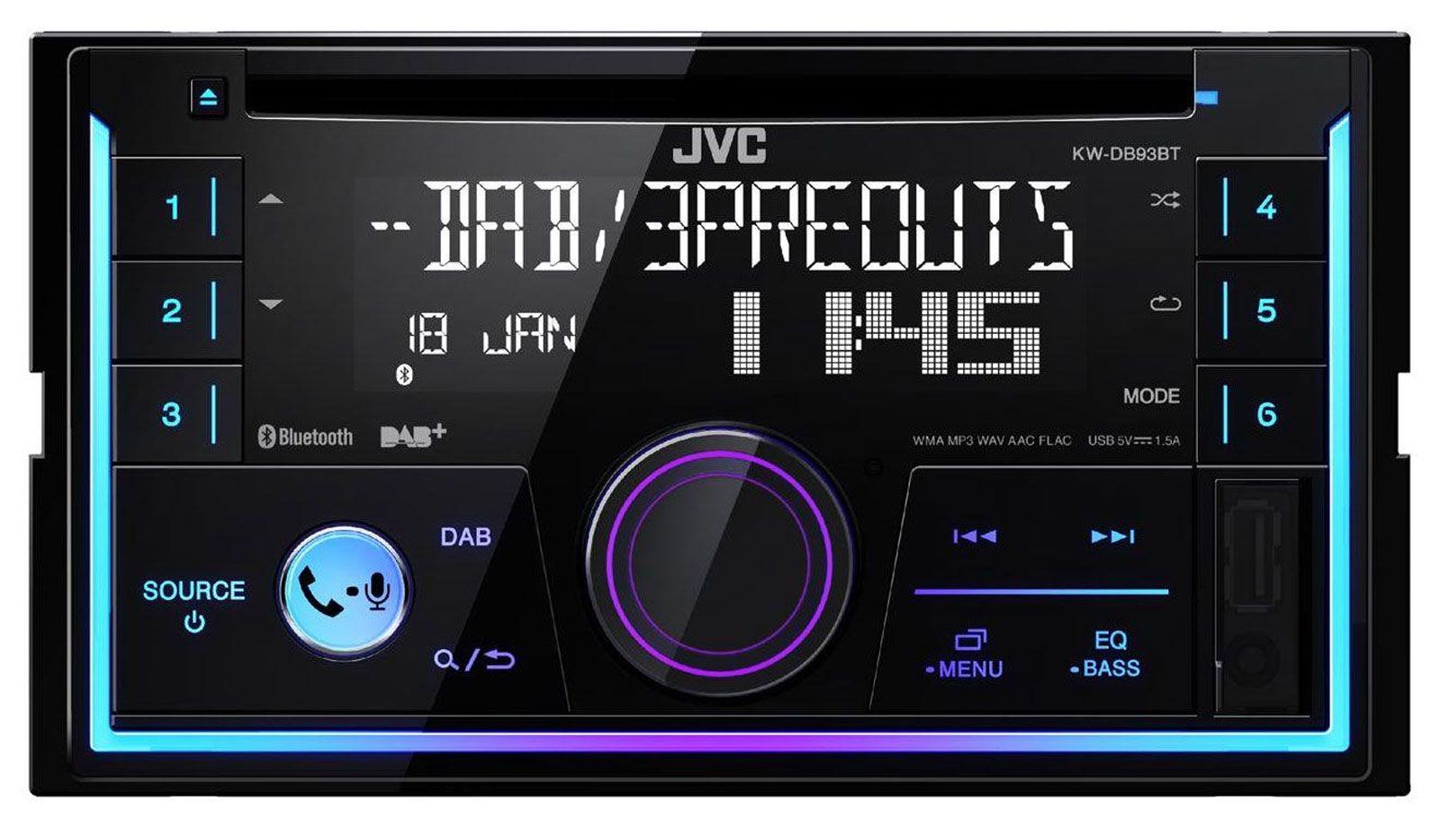 Antenne Bluetooth USB AUX 2-DIN Autoradio f Android iOS JVC KW-DB93BT inkl DAB 