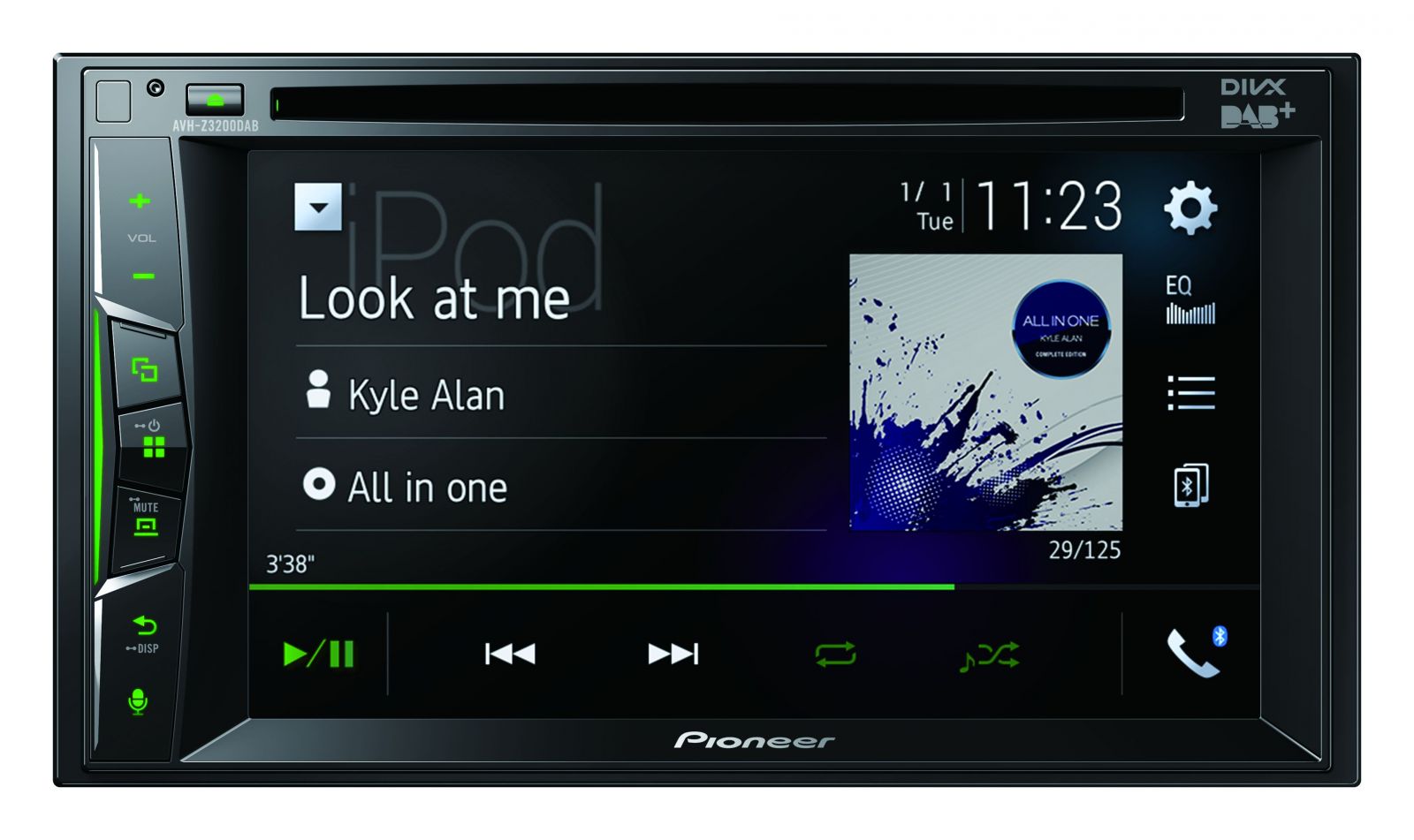 Pioneer MVH-A200VBT USB Bluetooth MP3 WMA Autoradio 2-DIN Moniceiver Einbauset für Ford Focus C-Max Fiesta Transit Farbe der Radioblende:Schwarz 