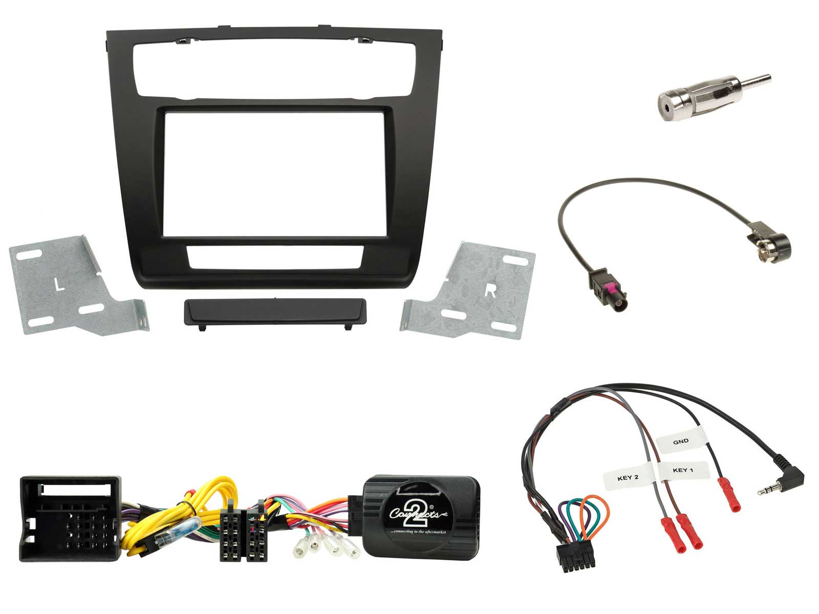 Einbauset mit Lenkradadapter für Doppel DIN Autoradio in BMW 1er - aut.  Klima - E81/E82/E87/E88