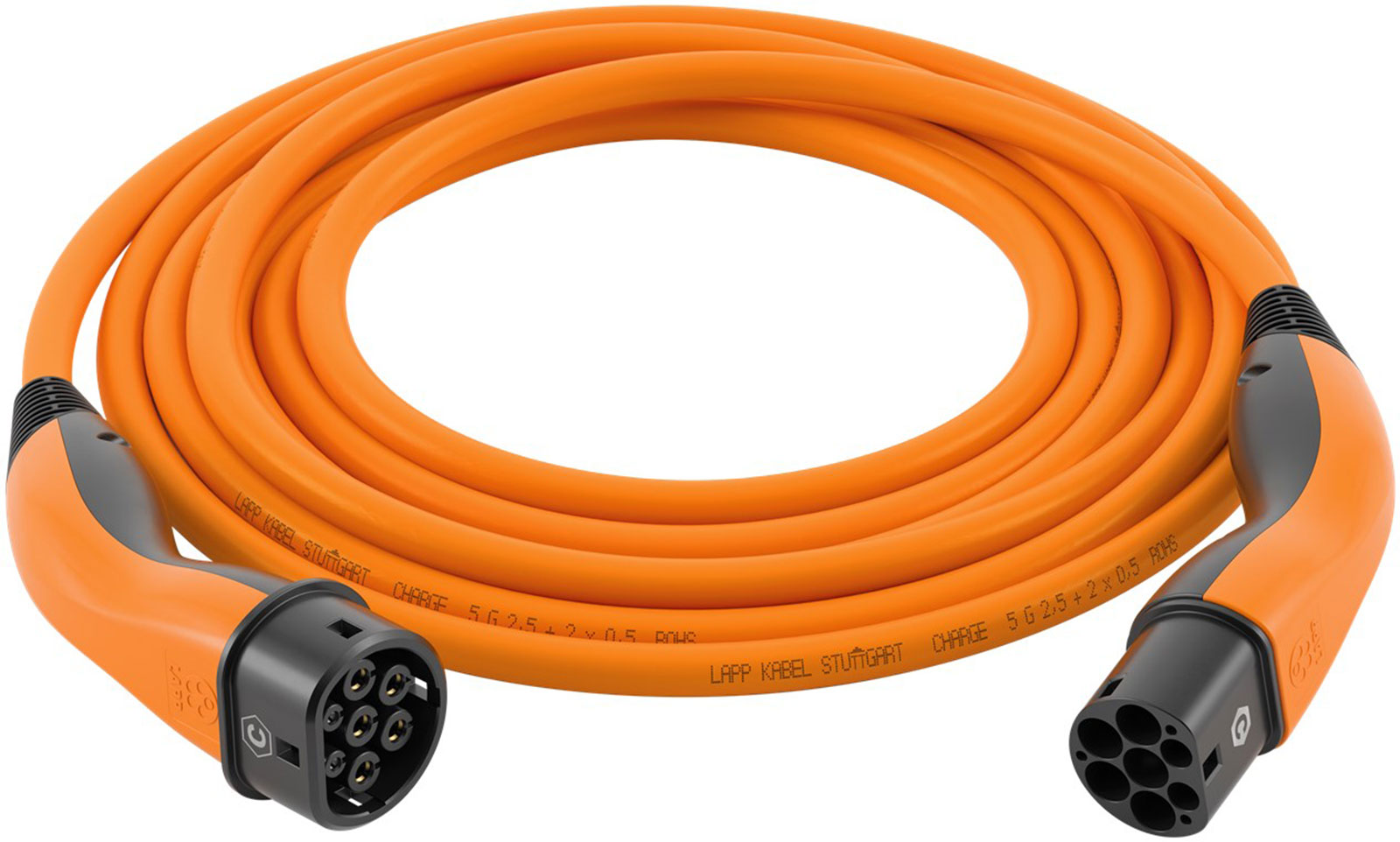 LAPP MOBILITY Spiral-Ladekabel Typ 2, bis zu 11 kW, 5 m, Orange - 20 A,  3-phasig, zum Laden von Hybrid- und Elektroautos mit Typ-2-Anschluss