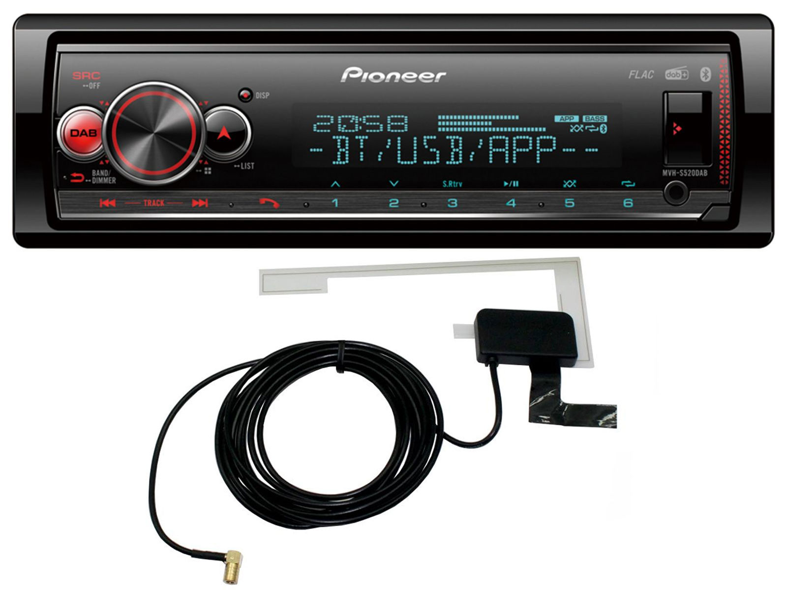 Pioneer MVH-S520DAB - MP3-Autoradio mit DAB / Bluetooth / USB / iPod /  AUX-IN - inkl. DAB-Antenne